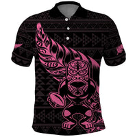 New Zealand Rugby Warrior Custom Polo Shirt Pink Fern Taniko Motif