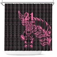 New Zealand Rugby Warrior Custom Shower Curtain Pink Fern Taniko Motif