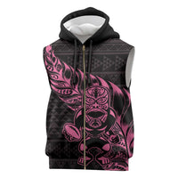 New Zealand Rugby Warrior Custom Sleeveless Zip Hoodie Pink Fern Taniko Motif LT9 Pink - Polynesian Pride