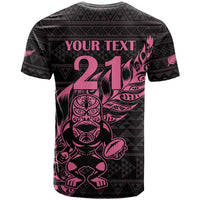 New Zealand Rugby Warrior Custom T Shirt Pink Fern Taniko Motif