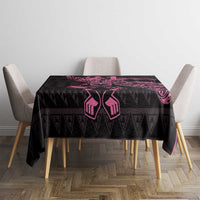 New Zealand Rugby Warrior Custom Tablecloth Pink Fern Taniko Motif