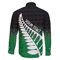 Green Silver Fern Spirit Taniko Tukutuku Personalised Family Matching Off Shoulder Short Dress and Hawaiian Shirt