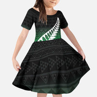 Green Silver Fern Spirit Taniko Tukutuku Personalised Kid Short Sleeve Dress