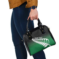 Green Silver Fern Spirit Taniko Tukutuku Personalised Shoulder Handbag