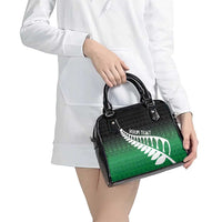 Green Silver Fern Spirit Taniko Tukutuku Personalised Shoulder Handbag