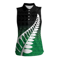 Green Silver Fern Spirit Taniko Tukutuku Personalised Women Sleeveless Polo Shirt LT9 Female Green - Polynesian Pride