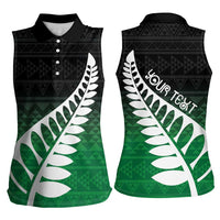 Green Silver Fern Spirit Taniko Tukutuku Personalised Women Sleeveless Polo Shirt LT9 - Polynesian Pride