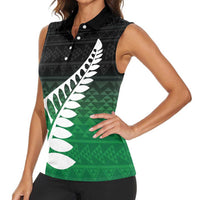 Green Silver Fern Spirit Taniko Tukutuku Personalised Women Sleeveless Polo Shirt LT9 - Polynesian Pride