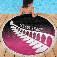 Pink Silver Fern Spirit Taniko Tukutuku Personalised Beach Blanket