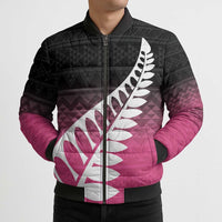 Pink Silver Fern Spirit Taniko Tukutuku Personalised Bomber Puffer Jacket - Polynesian Pride