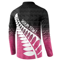 Pink Silver Fern Spirit Taniko Tukutuku Personalised Button Sweatshirt