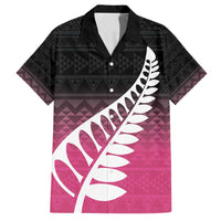 Pink Silver Fern Spirit Taniko Tukutuku Personalised Family Matching Puletasi and Hawaiian Shirt LT9 Dad's Shirt - Short Sleeve Pink - Polynesian Pride