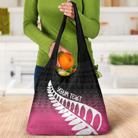 Pink Silver Fern Spirit Taniko Tukutuku Personalised Grocery Bag