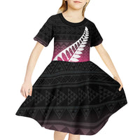 Pink Silver Fern Spirit Taniko Tukutuku Personalised Kid Short Sleeve Dress
