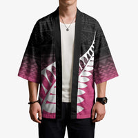 Pink Silver Fern Spirit Taniko Tukutuku Personalised Kimono - Polynesian Pride