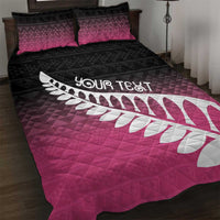 Pink Silver Fern Spirit Taniko Tukutuku Personalised Quilt Bed Set