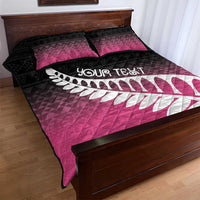 Pink Silver Fern Spirit Taniko Tukutuku Personalised Quilt Bed Set