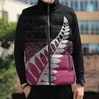 Pink Silver Fern Spirit Taniko Tukutuku Personalised Sleeveless Puffer Jacket - Polynesian Pride