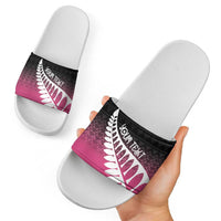 Pink Silver Fern Spirit Taniko Tukutuku Personalised Slide Sandals - Polynesian Pride