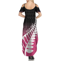 Pink Silver Fern Spirit Taniko Tukutuku Personalised Summer Maxi Dress