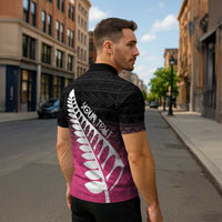 Pink Silver Fern Spirit Taniko Tukutuku Personalised Zipper Polo Shirt - Polynesian Pride