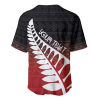 Red Silver Fern Spirit Taniko Tukutuku Personalised Baseball Jersey LT9 - Polynesian Pride