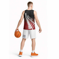 Red Silver Fern Spirit Taniko Tukutuku Personalised Basketball Jersey - Polynesian Pride