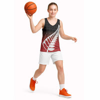 Red Silver Fern Spirit Taniko Tukutuku Personalised Basketball Jersey - Polynesian Pride