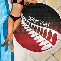 Red Silver Fern Spirit Taniko Tukutuku Personalised Beach Blanket