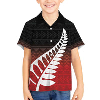 Red Silver Fern Spirit Taniko Tukutuku Personalised Family Matching Off The Shoulder Long Sleeve Dress and Hawaiian Shirt LT9 Son's Shirt Red - Polynesian Pride