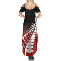 Red Silver Fern Spirit Taniko Tukutuku Personalised Family Matching Summer Maxi Dress and Hawaiian Shirt