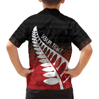 Red Silver Fern Spirit Taniko Tukutuku Personalised Kid Hawaiian Shirt