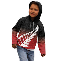 Red Silver Fern Spirit Taniko Tukutuku Personalised Kid Hoodie
