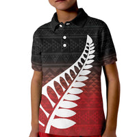 Red Silver Fern Spirit Taniko Tukutuku Personalised Kid Polo Shirt