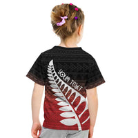 Red Silver Fern Spirit Taniko Tukutuku Personalised Kid T Shirt