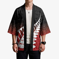 Red Silver Fern Spirit Taniko Tukutuku Personalised Kimono - Polynesian Pride