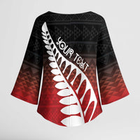 Red Silver Fern Spirit Taniko Tukutuku Personalised Kimono Sleeve Blouse - Polynesian Pride