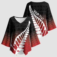 Red Silver Fern Spirit Taniko Tukutuku Personalised Kimono Sleeve Blouse - Polynesian Pride