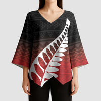 Red Silver Fern Spirit Taniko Tukutuku Personalised Kimono Sleeve Blouse - Polynesian Pride