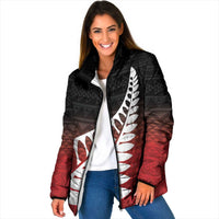 Red Silver Fern Spirit Taniko Tukutuku Personalised Padded Jacket - Polynesian Pride