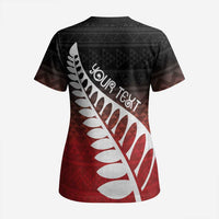 Red Silver Fern Spirit Taniko Tukutuku Personalised Scrub Top - Polynesian Pride