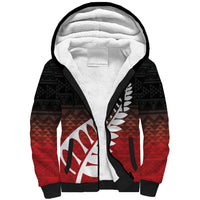 Red Silver Fern Spirit Taniko Tukutuku Personalised Sherpa Hoodie