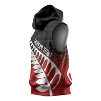 Red Silver Fern Spirit Taniko Tukutuku Personalised Sleeveless Hoodie - Polynesian Pride