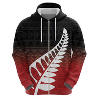 Red Silver Fern Spirit Taniko Tukutuku Personalised Zip Hoodie