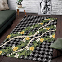Aloha Puakenikeni Anthurium Pikake Lei Area Rug Black Hawaiian Palaka Pattern