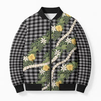Aloha Puakenikeni Anthurium Pikake Lei Bomber Puffer Jacket Black Hawaiian Palaka Pattern