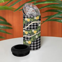 Aloha Puakenikeni Anthurium Pikake Lei 4 in 1 Can Cooler Tumbler Black Hawaiian Palaka Pattern