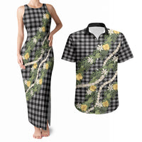 Aloha Puakenikeni Anthurium Pikake Lei Couples Matching Tank Maxi Dress and Hawaiian Shirt Black Hawaiian Palaka Pattern LT9 Black - Polynesian Pride