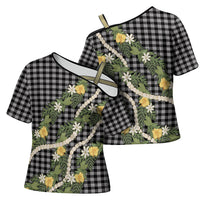 Aloha Puakenikeni Anthurium Pikake Lei Cross Shoulder Shirt Black Hawaiian Palaka Pattern LT9 - Polynesian Pride