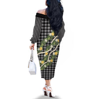 Aloha Puakenikeni Anthurium Pikake Lei Family Matching Off The Shoulder Long Sleeve Dress and Hawaiian Shirt Black Hawaiian Palaka Pattern LT9 - Polynesian Pride